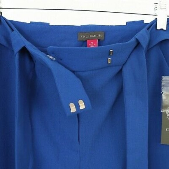 Vince Camuto Parisian Crepe Pants Size 0  Slim Straight Belted Blue NWT B58 - Picture 6 of 6